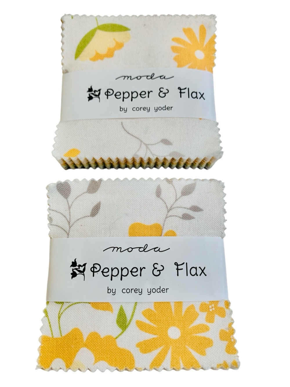 MODA Pepper & Flax Yellow Floral Fabric Mini Charm Square 2 Pack